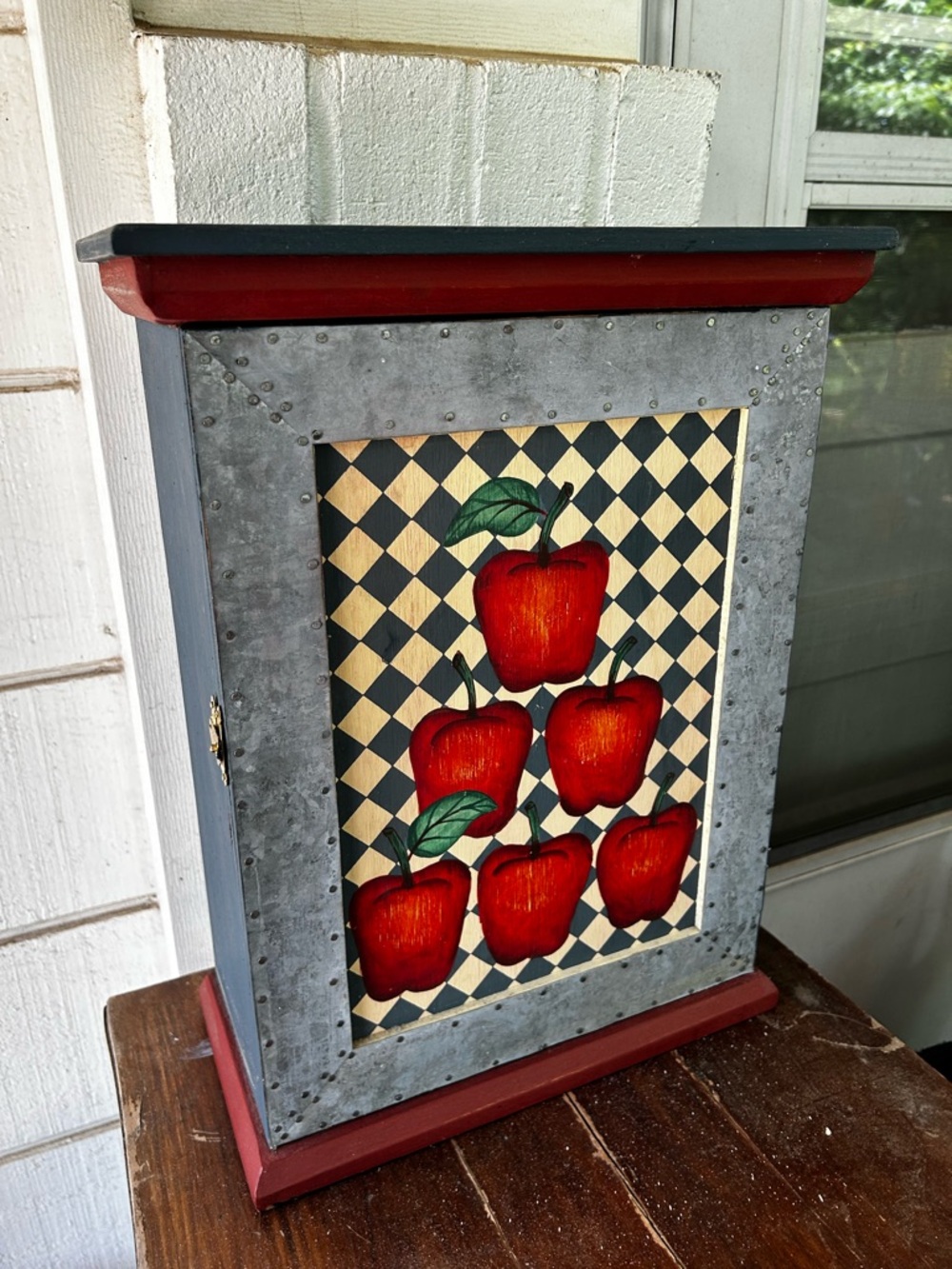 Cottage core primitive Red Apple Wall Cabinet Shelf